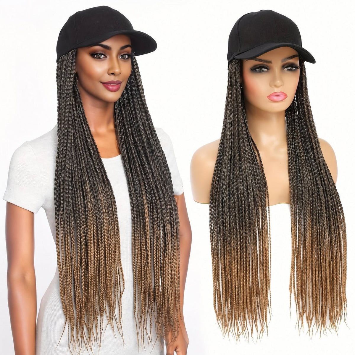 Three-Strand Braided Wig with Integrated Baseball Cap