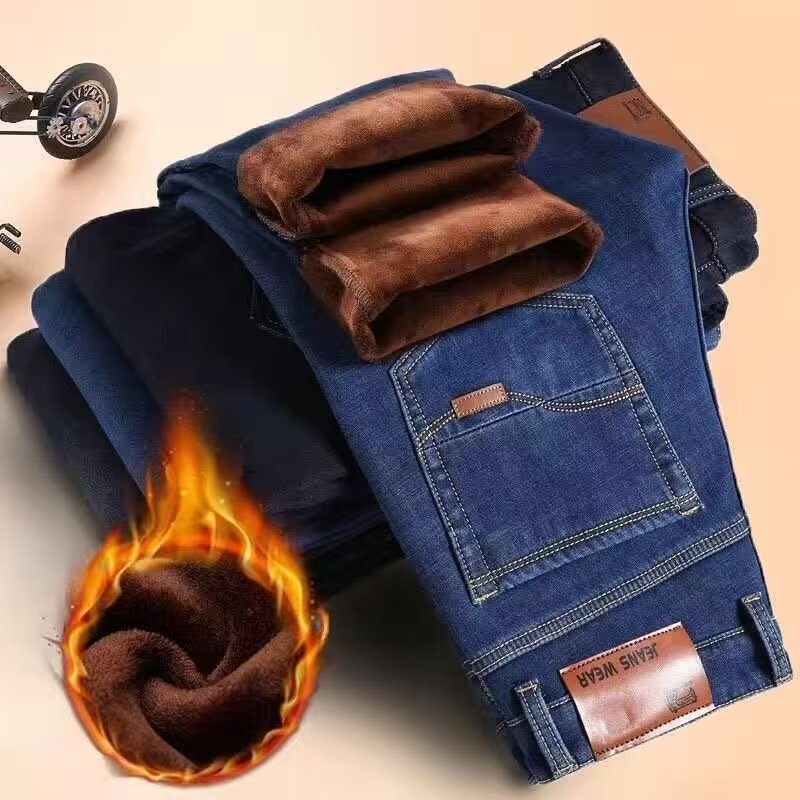 Men's Slim Straight-Leg Jeans with Lining Options