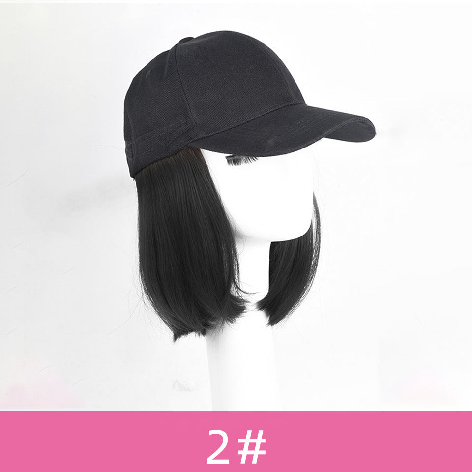 Wavy Bob Wig with Integrated Baseball Cap