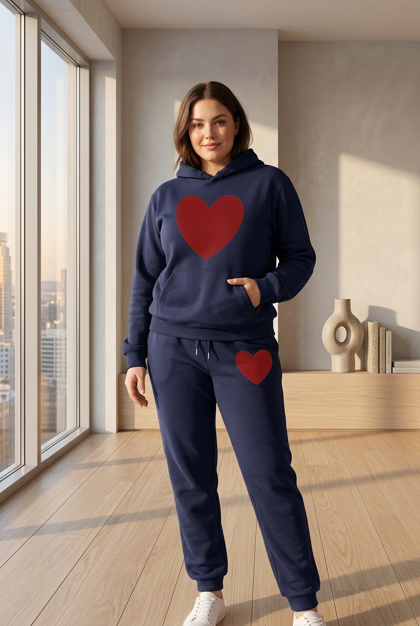 Women's Heart-Print Hoodie and Pants Set