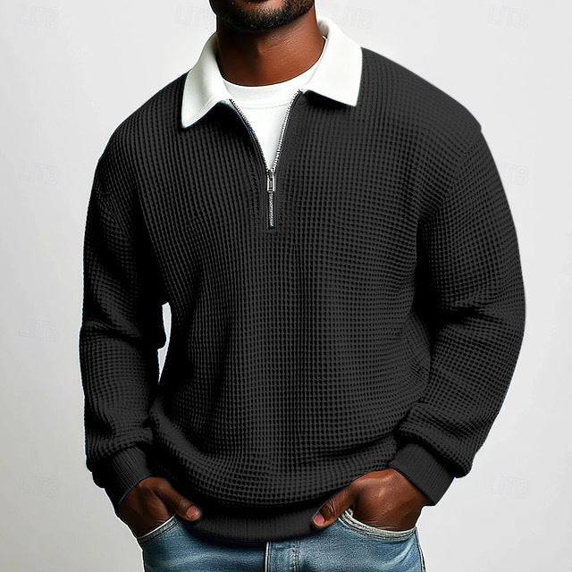 Men's Waffle-Knit Zip-Neck Polo Shirt
