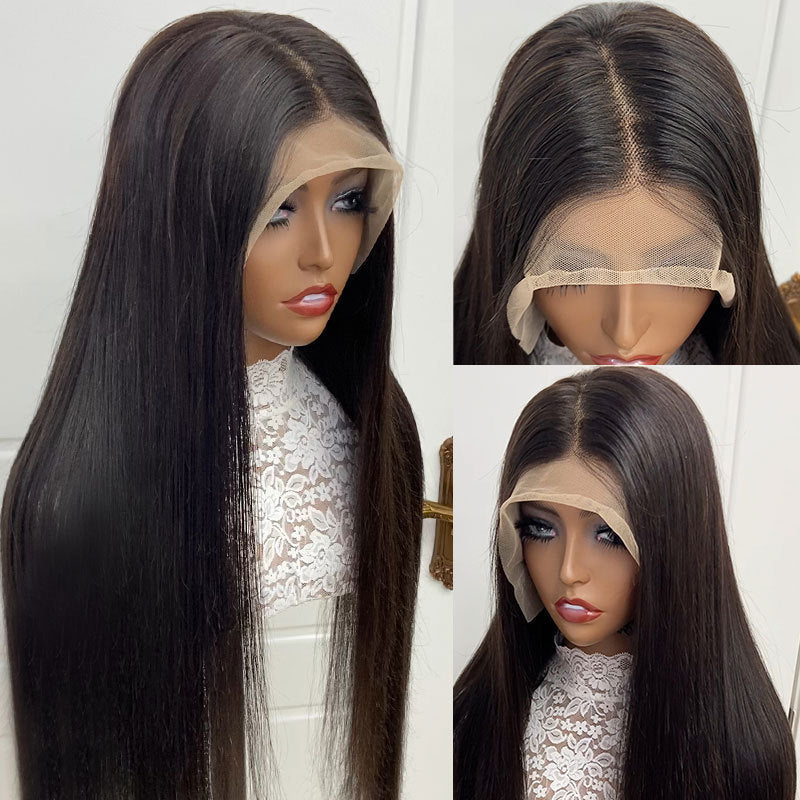 Middle-Part Long Straight Synthetic Lace Front Wig