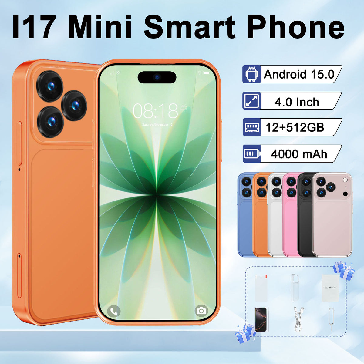 i17mini 4.0-Inch Android Smartphone – Compact Colour Options