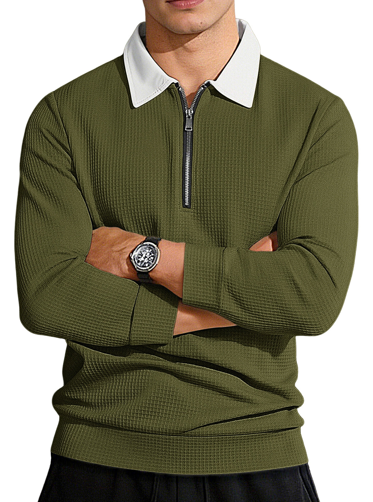 Men's Waffle-Knit Zip-Neck Polo Shirt