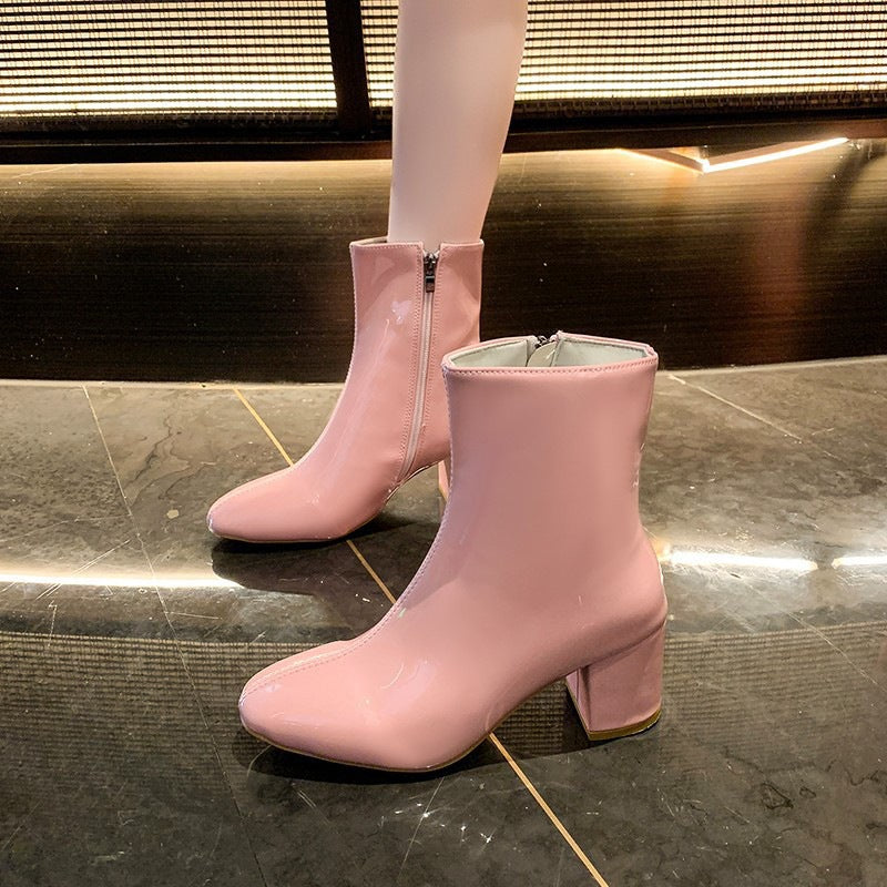Women's Side-Zip Square-Toe Block Heel Boots