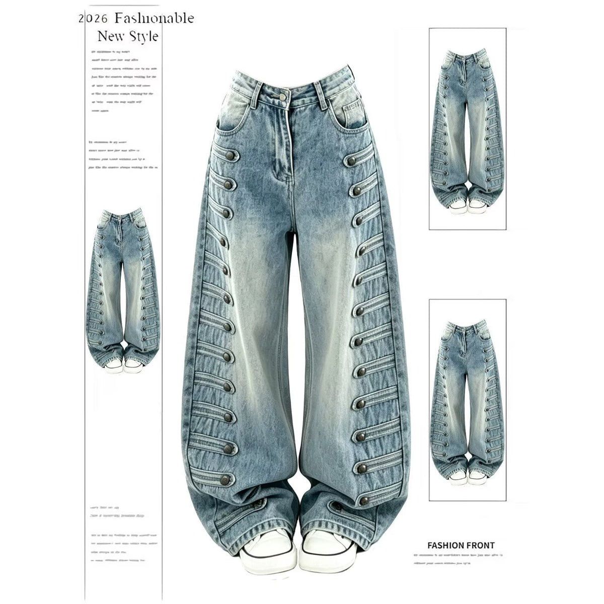 Unisex High-Waisted Embellished Wide-Leg Jeans