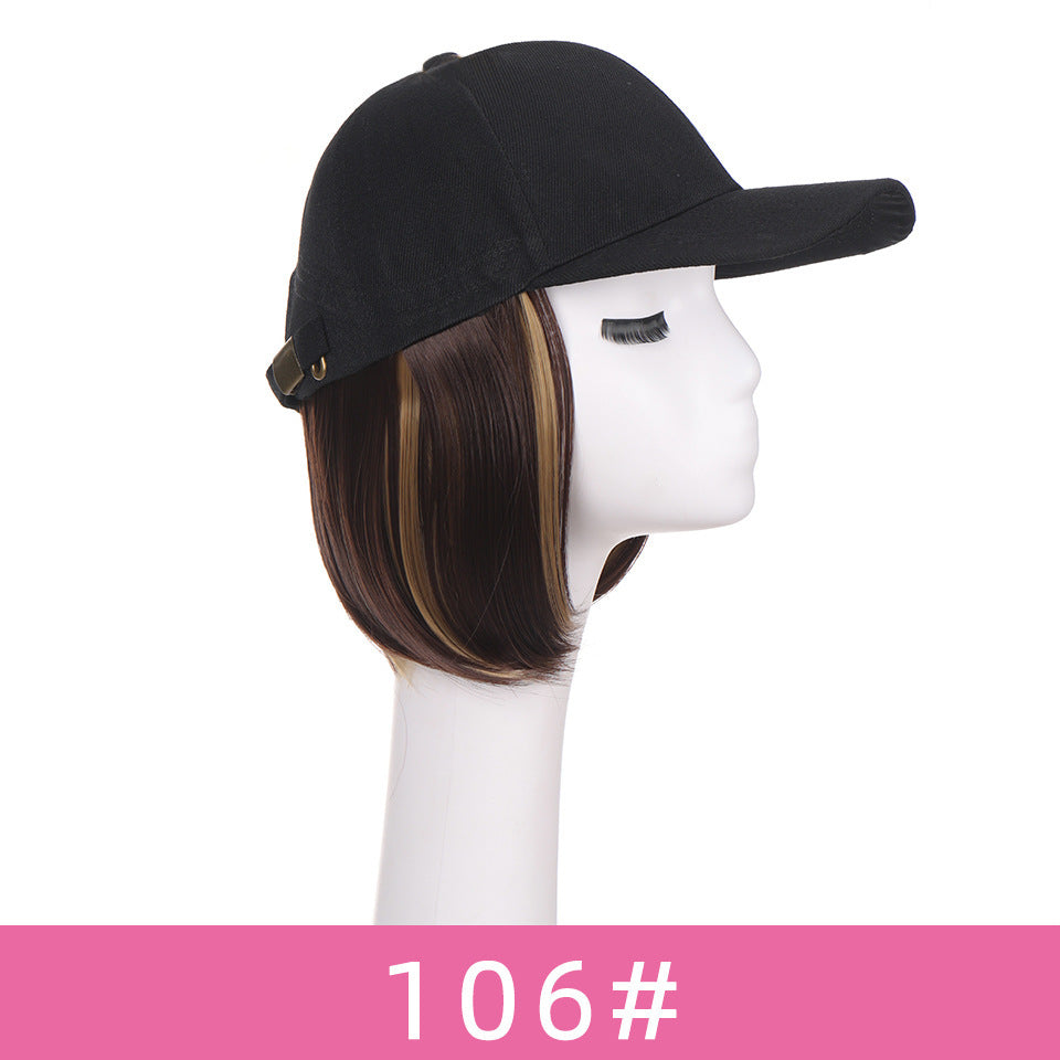 Wavy Bob Wig with Integrated Baseball Cap