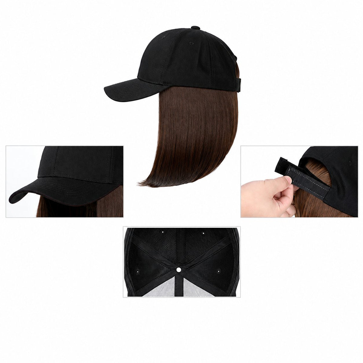 Wavy Bob Wig with Integrated Baseball Cap