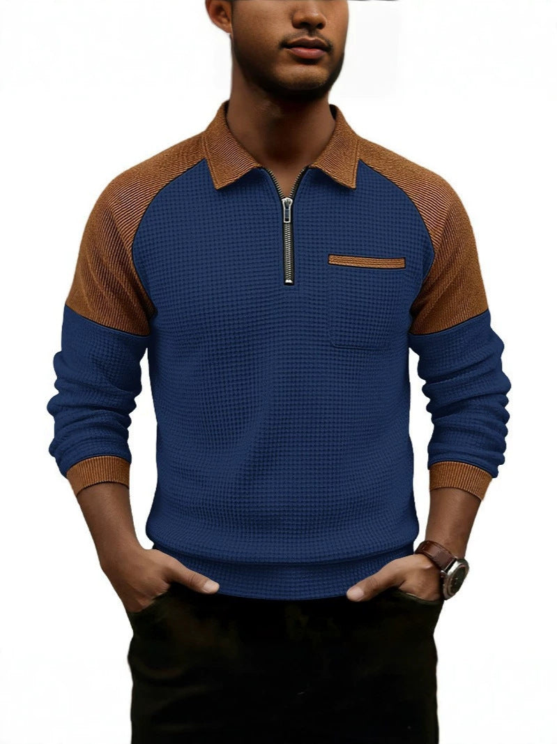 Men's Colour-Block Waffle Zip-Neck Polo