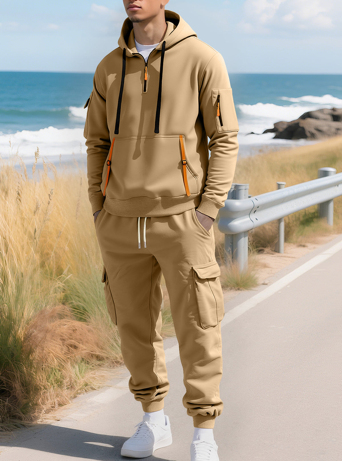Men's Half-Zip Hoodie and Cargo Joggers Set
