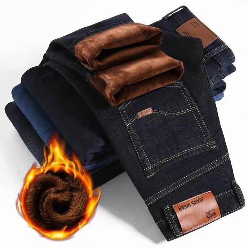 Men's Slim Straight-Leg Jeans with Lining Options