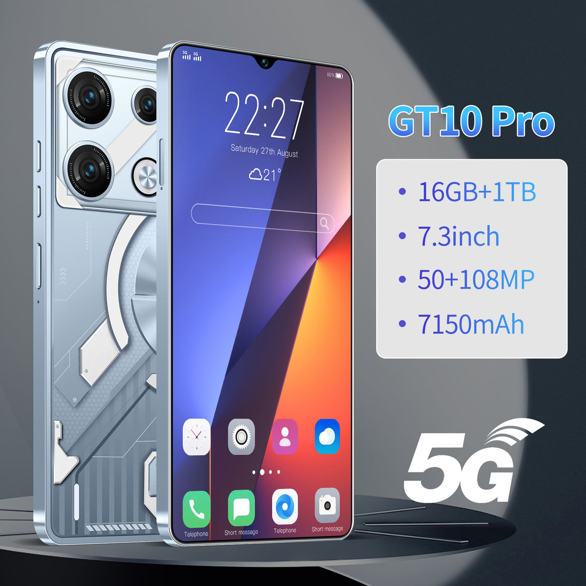 GT10 Pro 7.3-Inch Android Smartphone – Colour Options