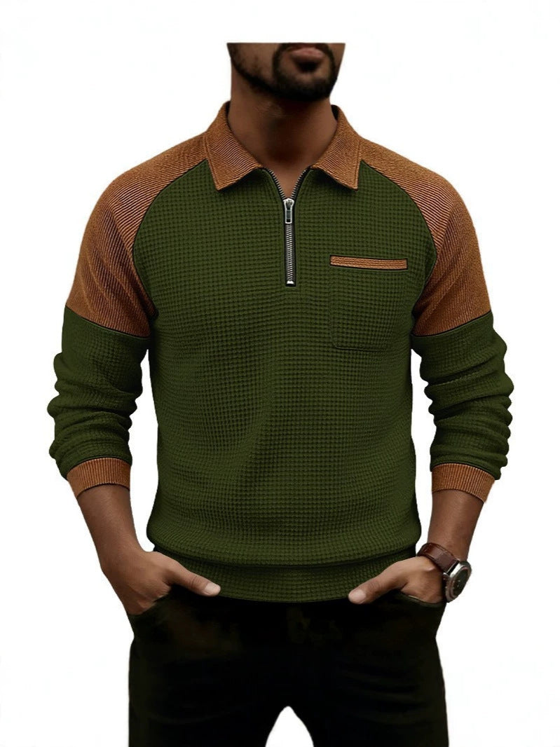 Men's Colour-Block Waffle Zip-Neck Polo