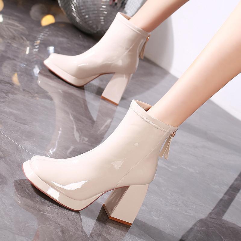Women's Square-Toe Platform Block Heel Boots