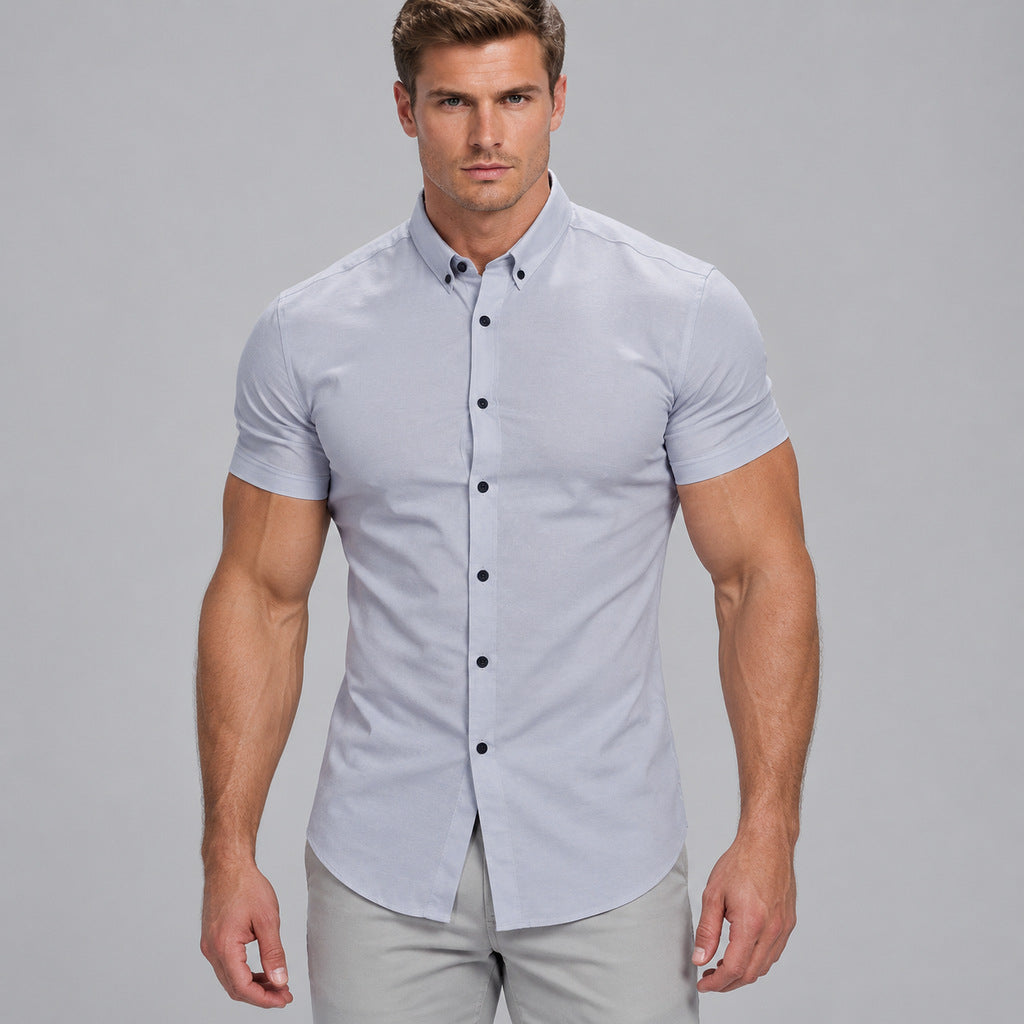 Men's Solid Colour Short-Sleeve Button-Up Shirt