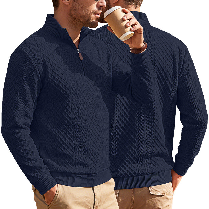 Men's Diamond-Jacquard Zip-Collar Pullover