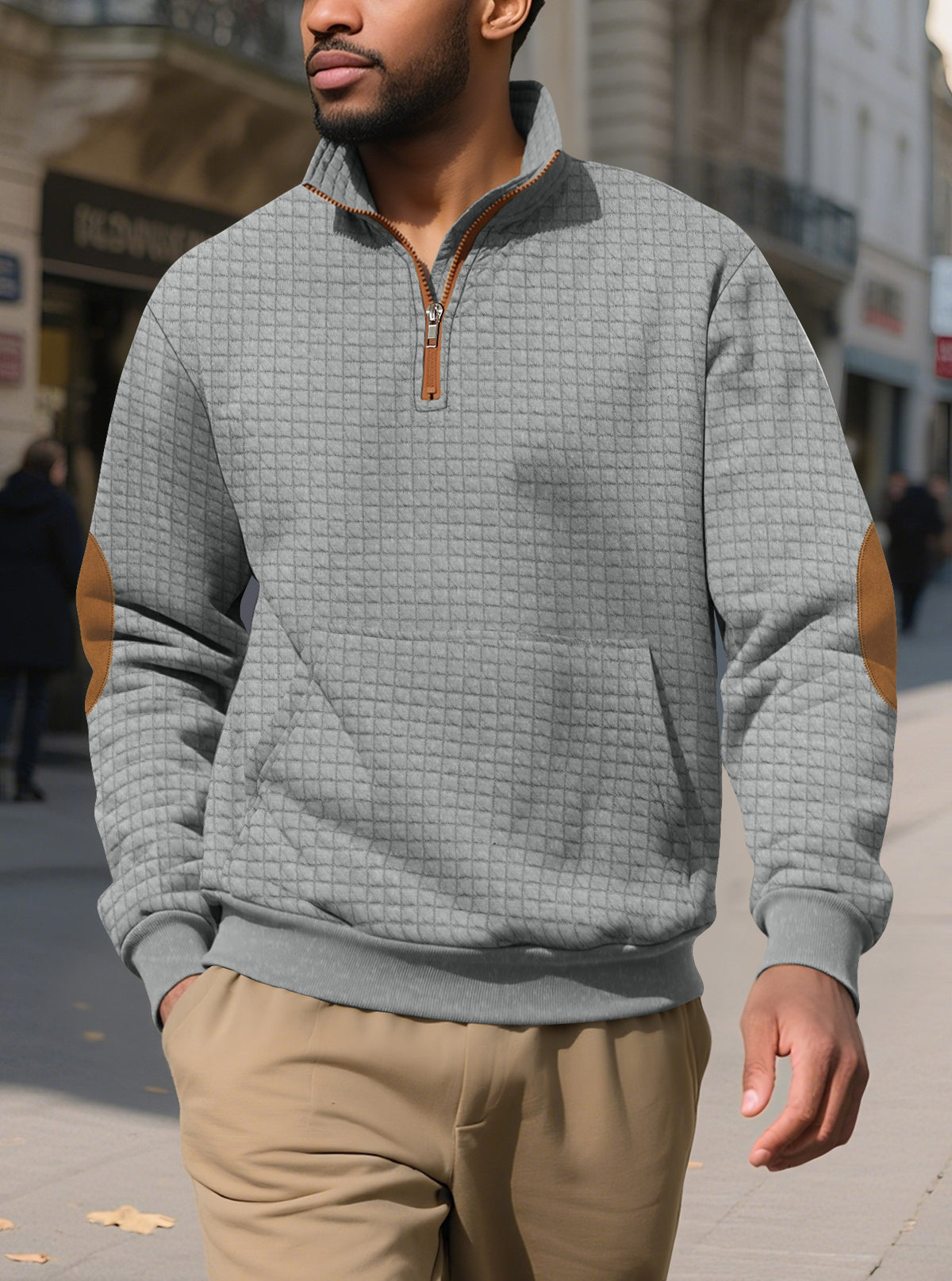 Men's Square-Jacquard Zip-Neck Sweatshirt