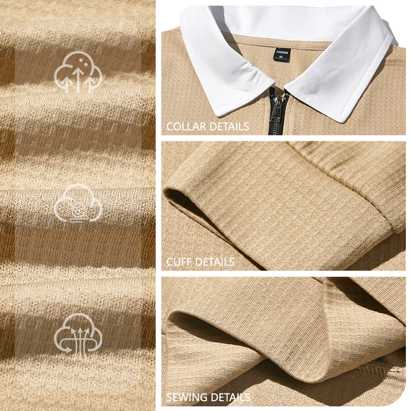 Men's Waffle-Knit Zip-Neck Polo Shirt
