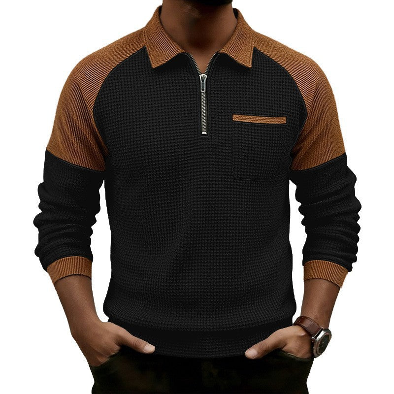 Men's Colour-Block Waffle Zip-Neck Polo
