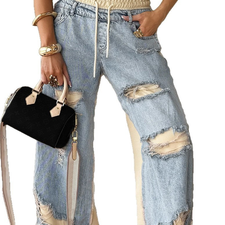 Distressed Lace-Up Jeans