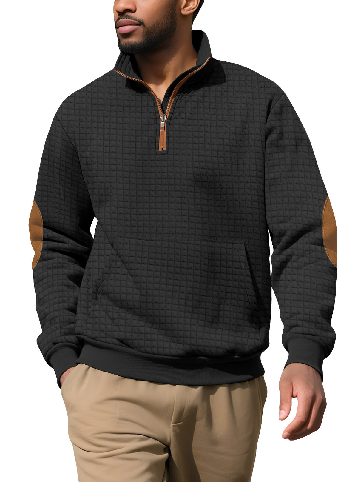Men's Square-Jacquard Zip-Neck Sweatshirt