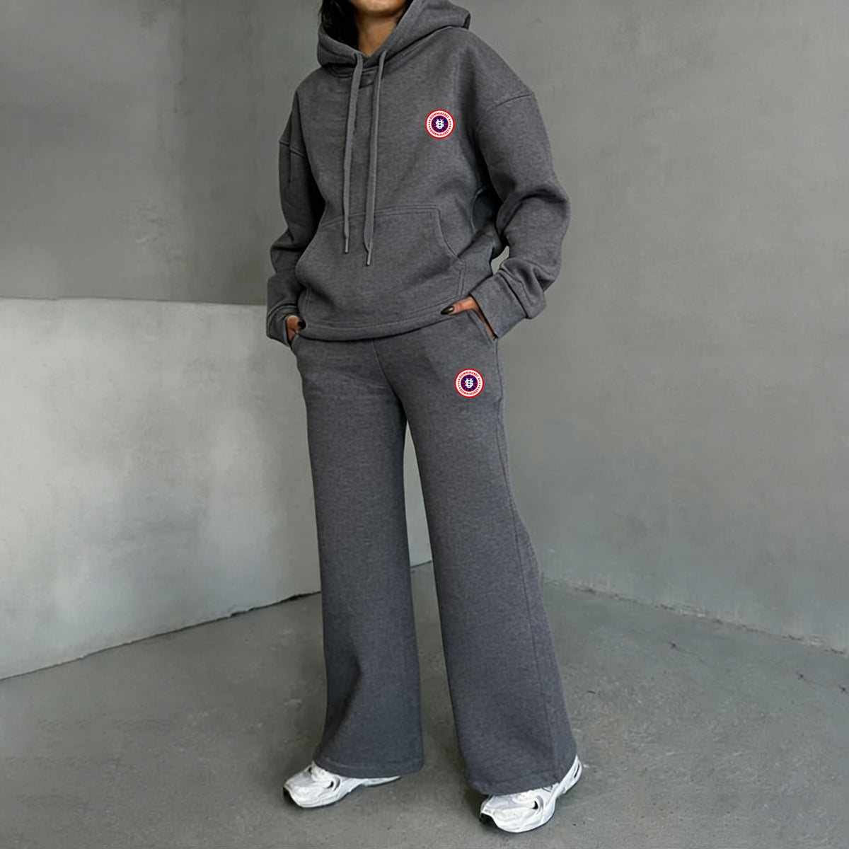 Gothic-Print Hoodie and Wide-Leg Pants Set