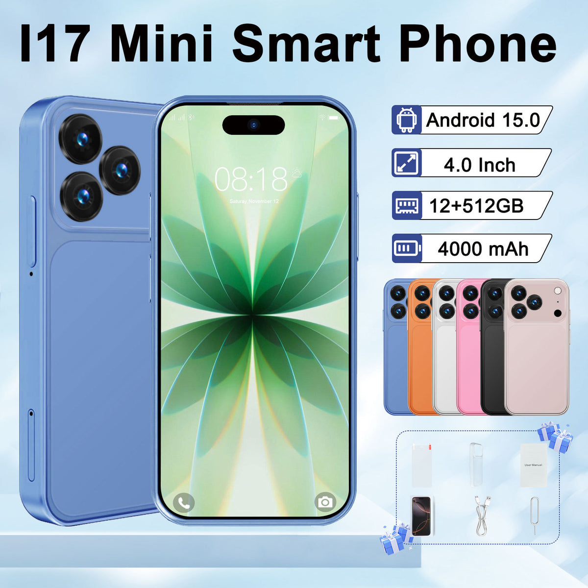 i17mini 4.0-Inch Android Smartphone – Compact Colour Options