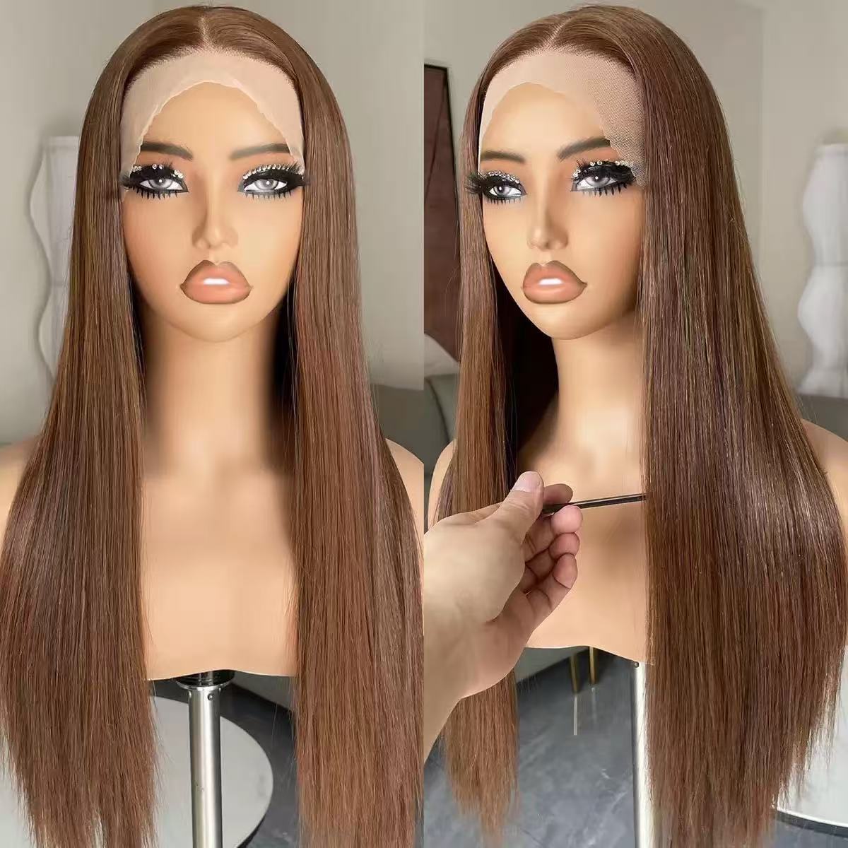 Middle-Part Long Straight Synthetic Lace Front Wig