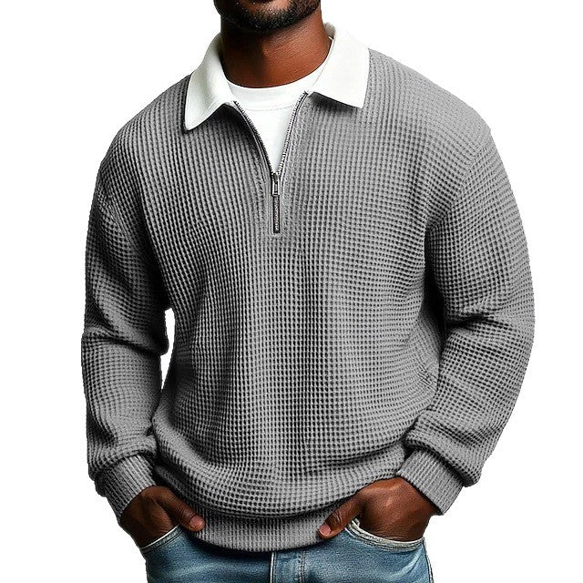 Men's Waffle-Knit Zip-Neck Polo Shirt