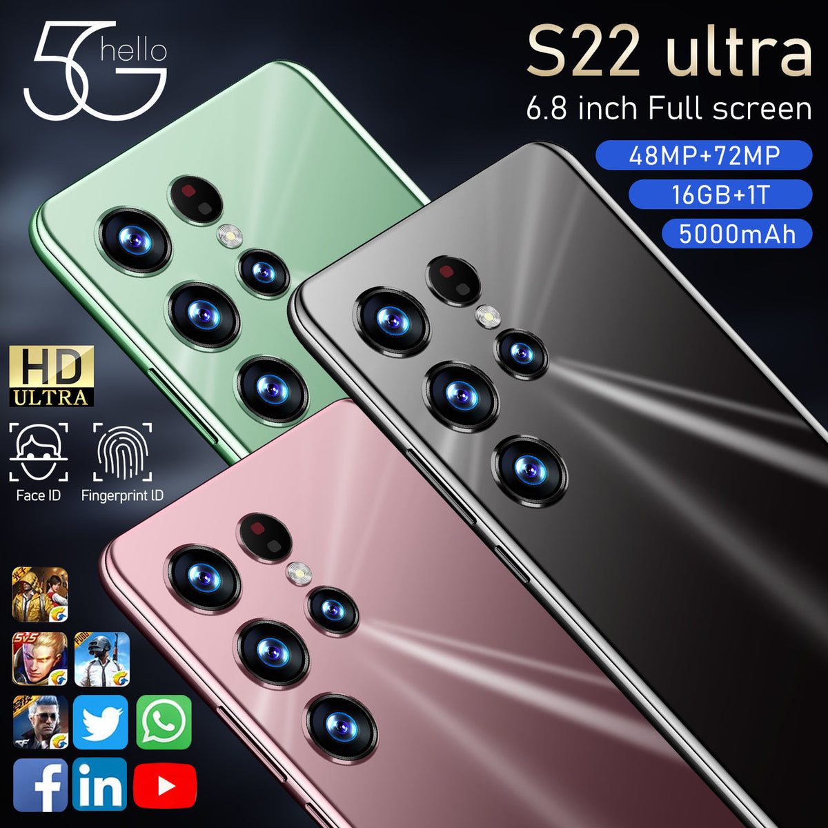 S22Ultra 6.8-Inch Android Smartphone – Colour Options