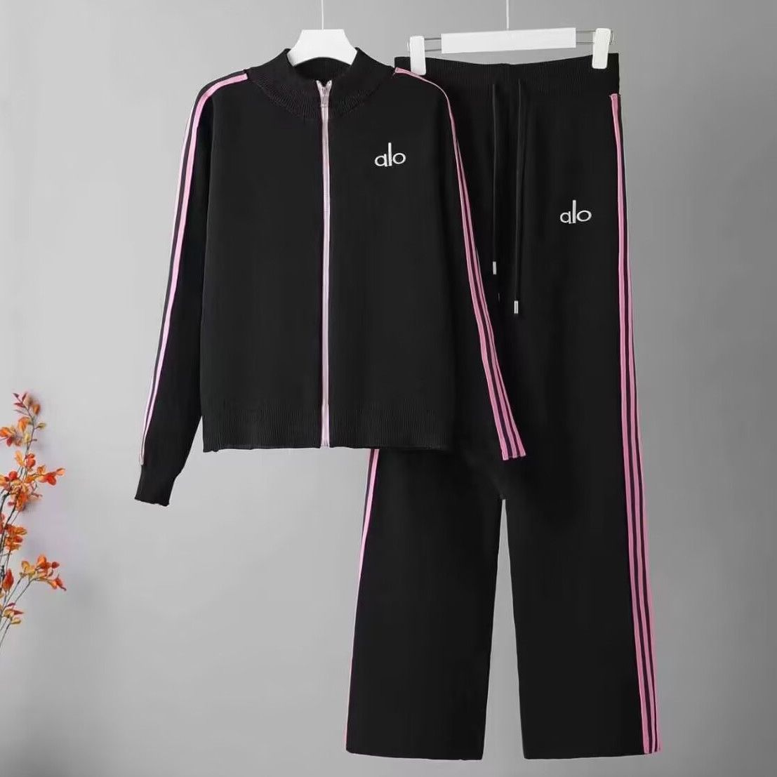 Women's Zip-Up Knit Jacket & Wide-Leg Pants Set