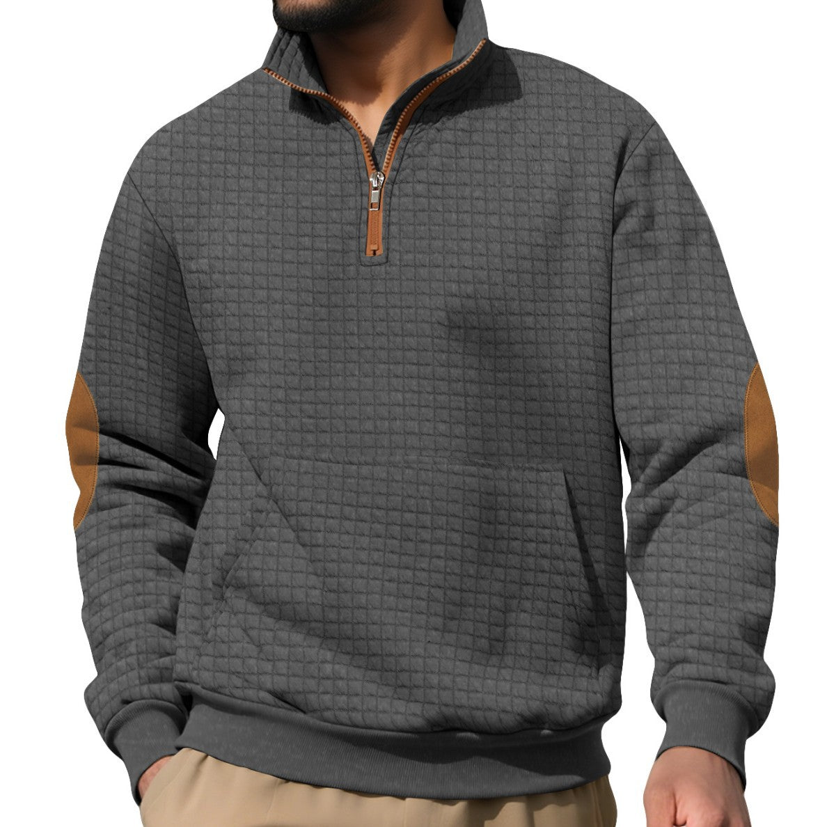 Men's Square-Jacquard Zip-Neck Sweatshirt