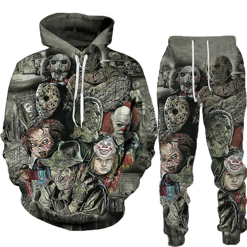 Men's Halloween Graphic Hoodie and Pants Set