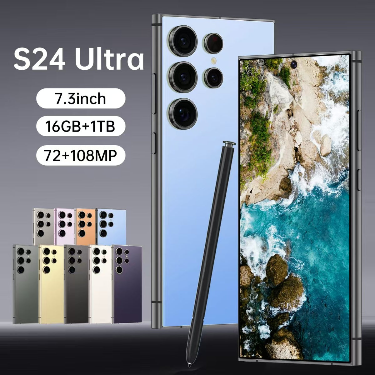 S24Ultra 7.3-Inch Android Smartphone with Built-In Stylus