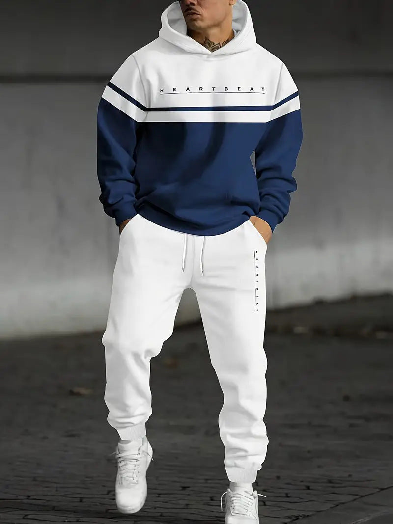 Men's Colour-Block Graphic Hoodie and Pants Set