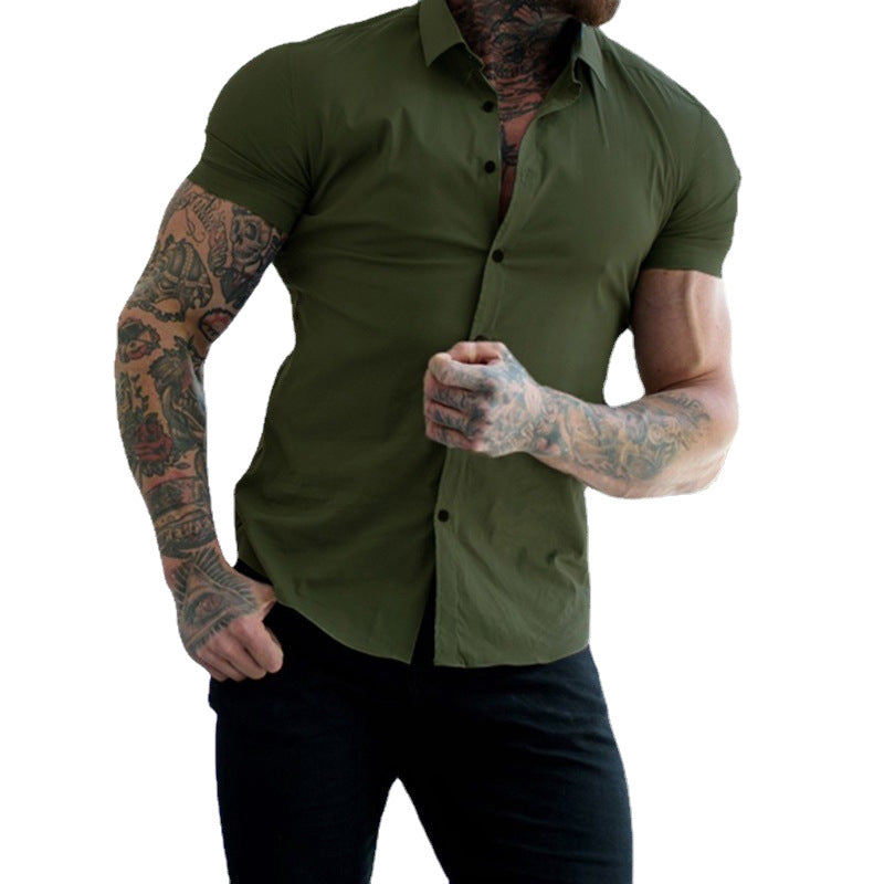 Men's Solid Colour Short-Sleeve Button-Up Shirt