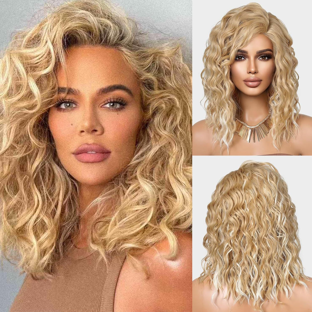 Perruque synthétique courte et bouclée avec lace frontale