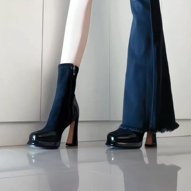 Women's Square-Toe Stretch Platform Heel Boots