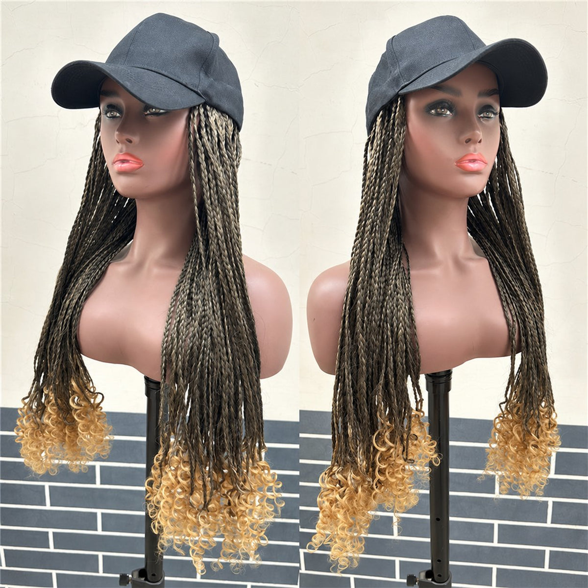 Perruque de casquette de baseball tressée synthétique à trois brins