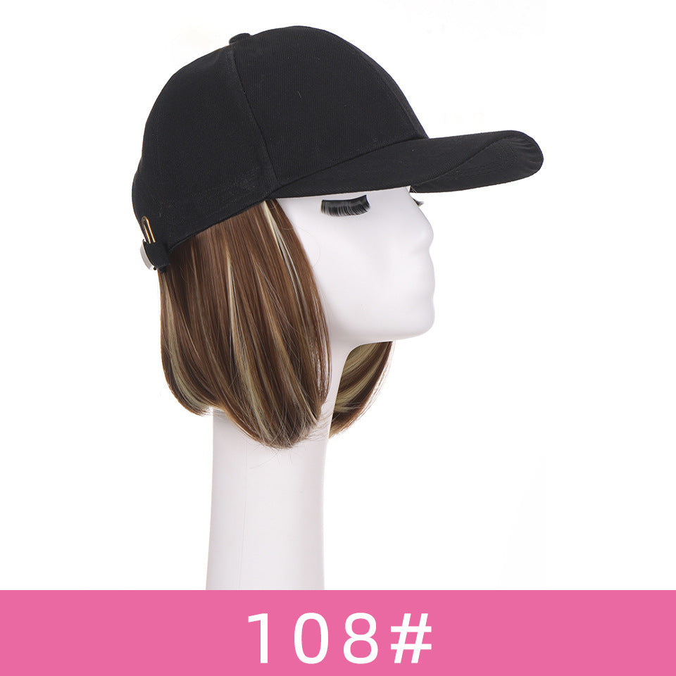 Wavy Bob Wig with Integrated Baseball Cap