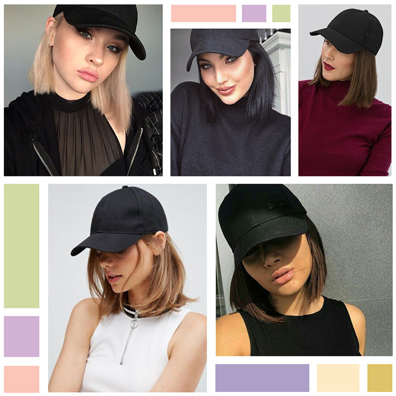 Wavy Bob Wig with Integrated Baseball Cap