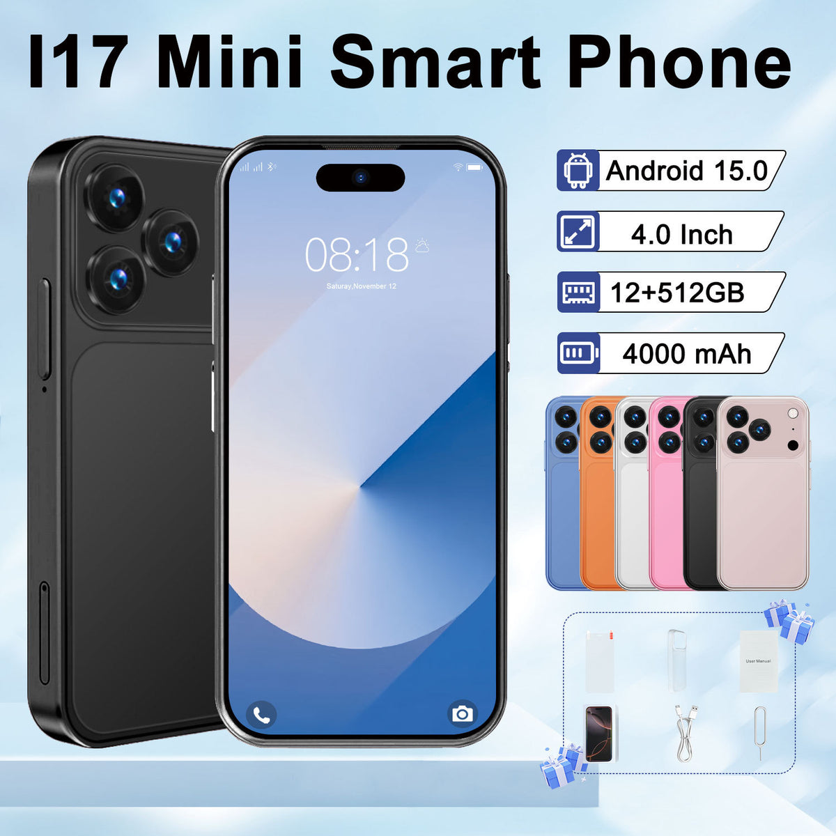 i17mini 4.0-Inch Android Smartphone – Compact Colour Options