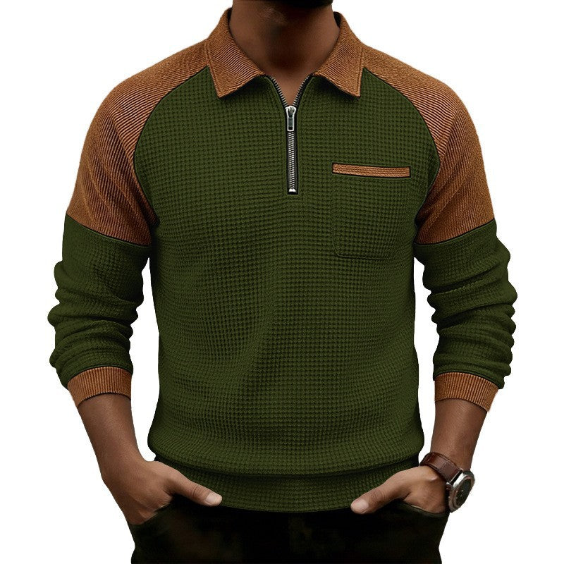 Men's Colour-Block Waffle Zip-Neck Polo
