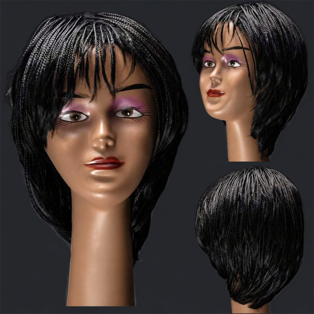 Short Hand-Braided Wig with Stretch Mesh Cap