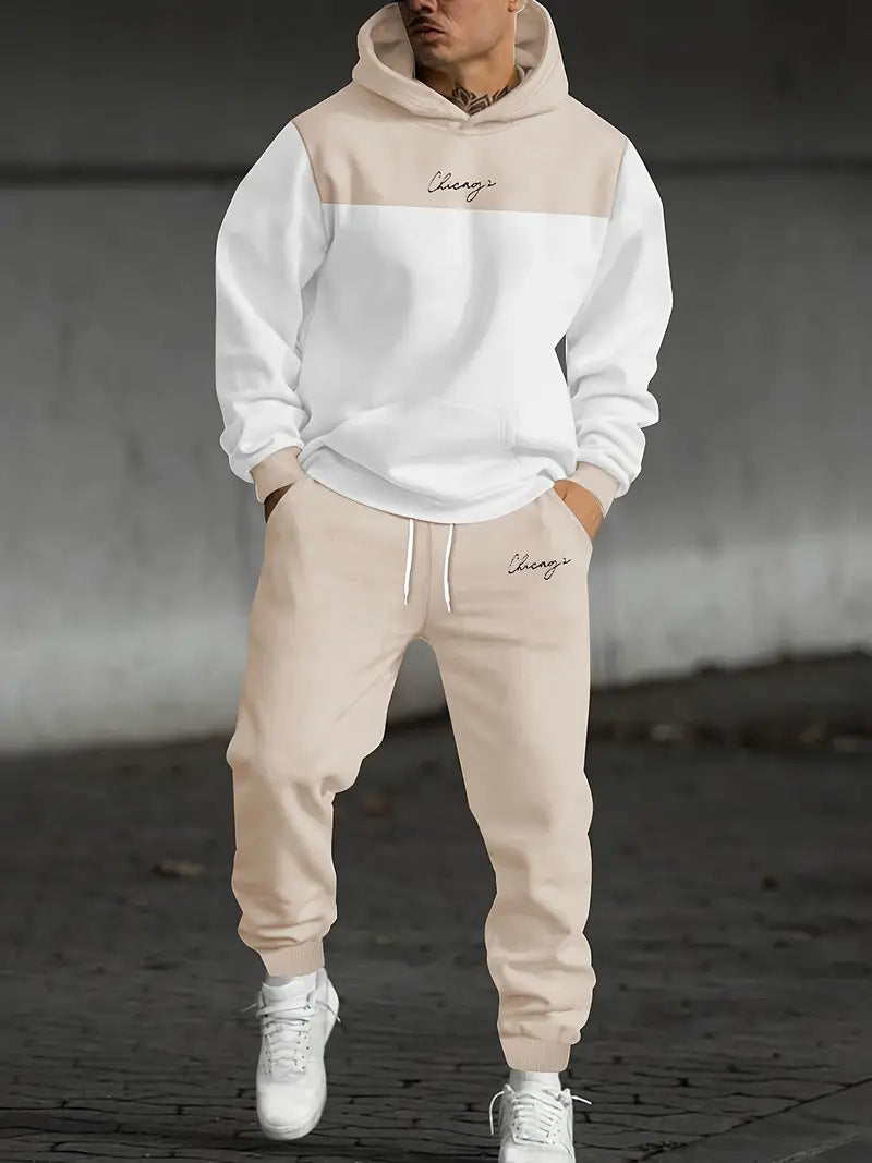 Men's Colour-Block Graphic Hoodie and Pants Set
