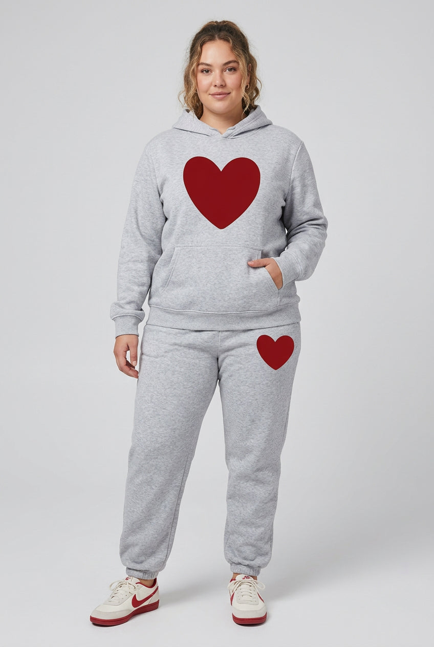 Women's Heart-Print Hoodie and Pants Set