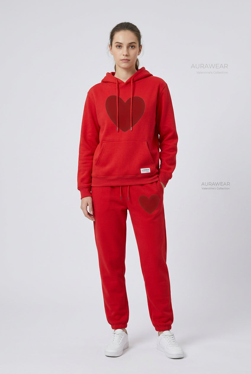 Women's Heart-Print Hoodie and Pants Set