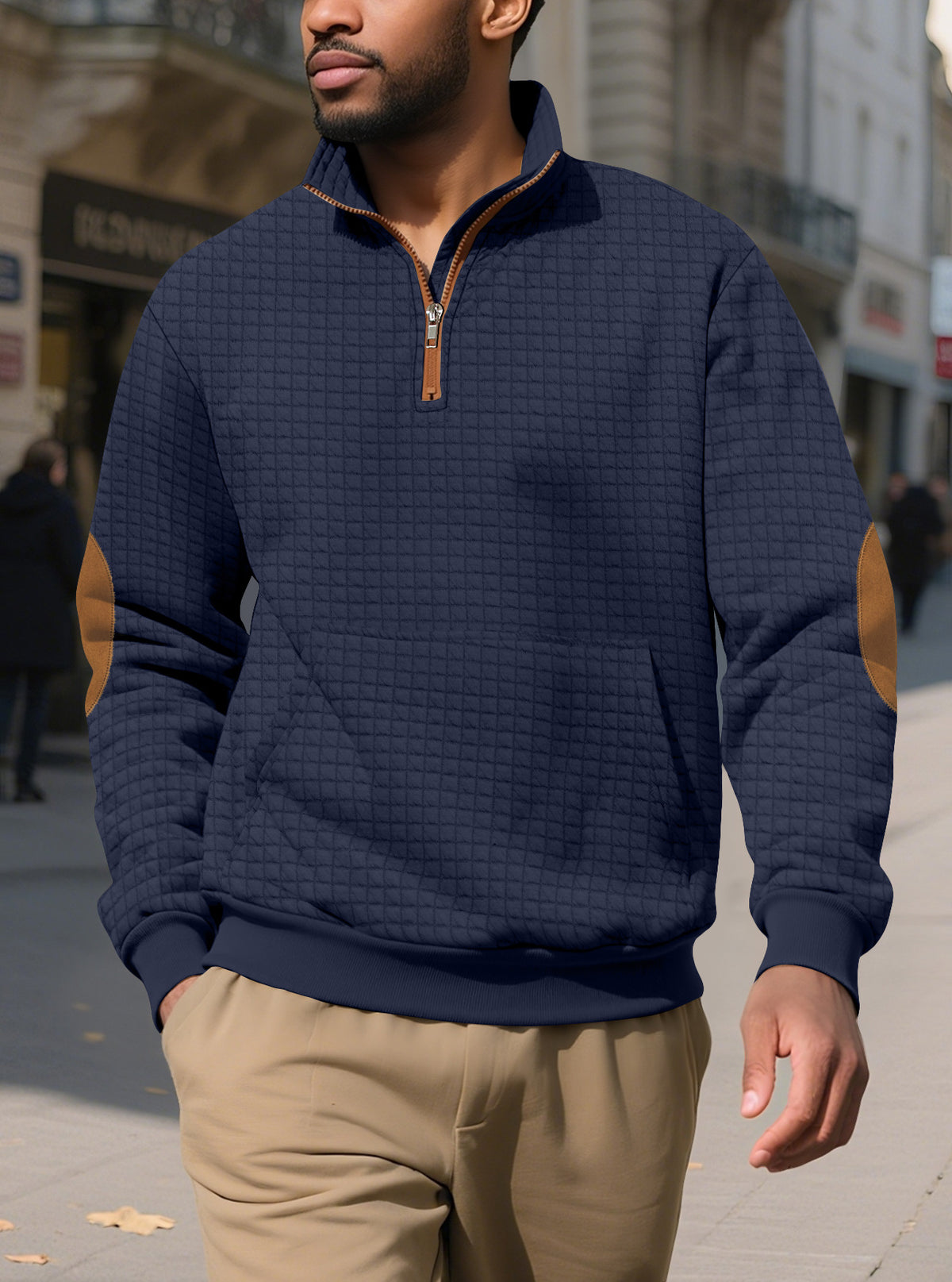 Men's Square-Jacquard Zip-Neck Sweatshirt