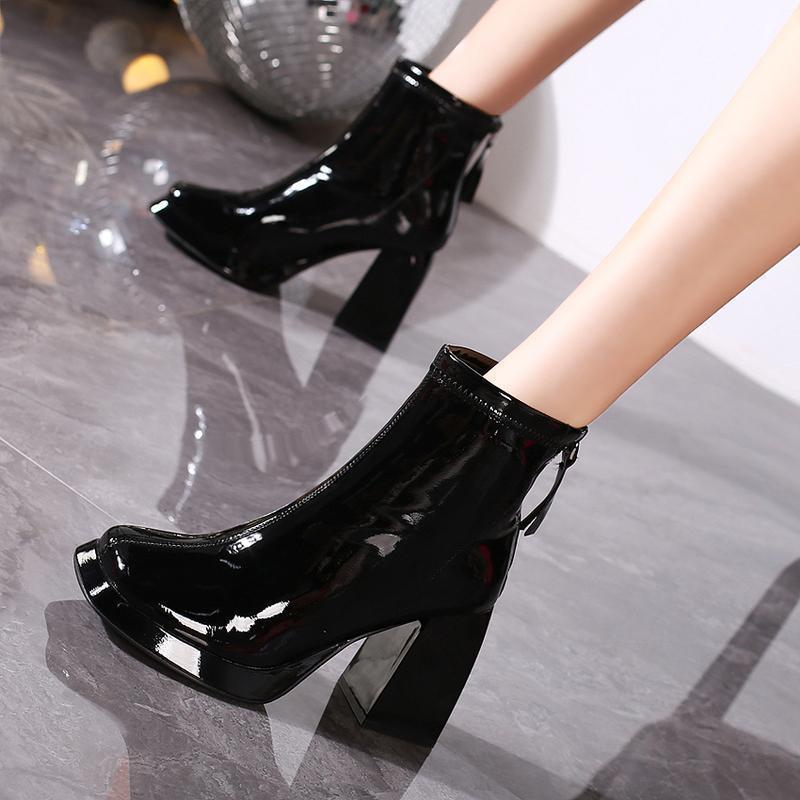 Women's Square-Toe Platform Block Heel Boots