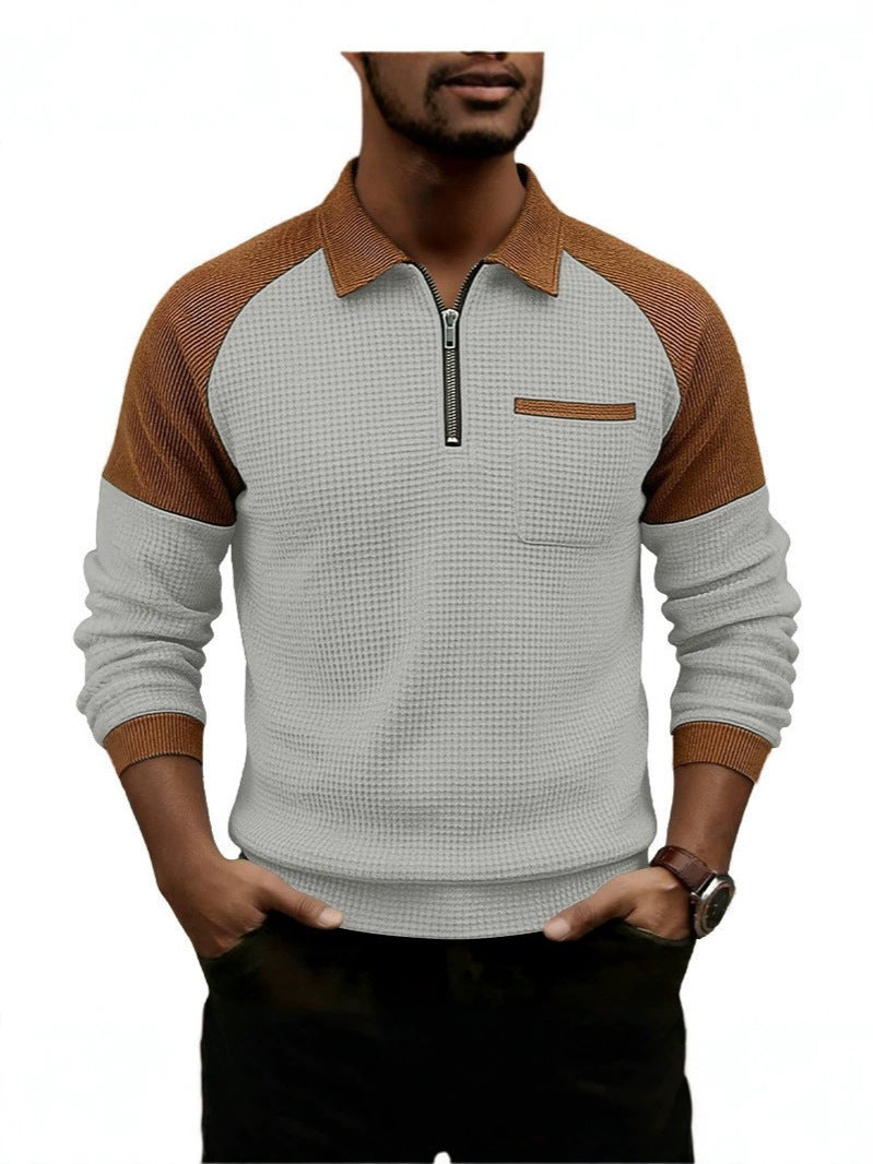 Men's Colour-Block Waffle Zip-Neck Polo
